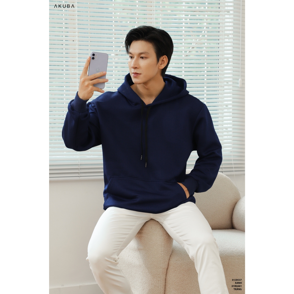 Áo khoác hoodie trơn nam AKUBA, form oversize, chất liệu nỉ dày dặn, bền màu 01J0537