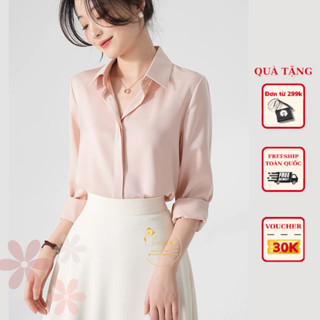 Áo sơ mi nữ màu trắng chất vải lụa kiểu áo dấu Oxatyl A23