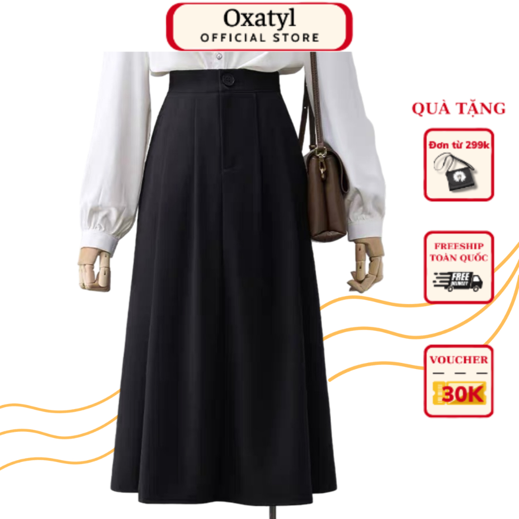 Chân váy xòe có túi cạp 1 cúc Oxatyl M505 Chất vải dày phong cách công sở mới 2023