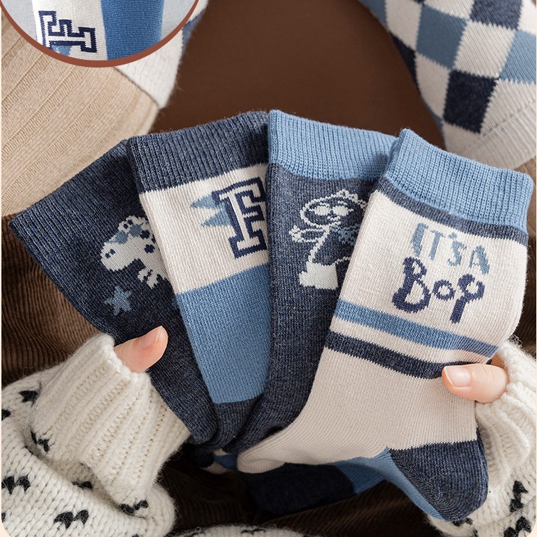 Tất Cho Bé, Set 5 Đôi Tất Chân Cho Bé Trai, Cotton Co Giãn 4 Chiều, Phong Cách Hàn Quốc Kakalulu