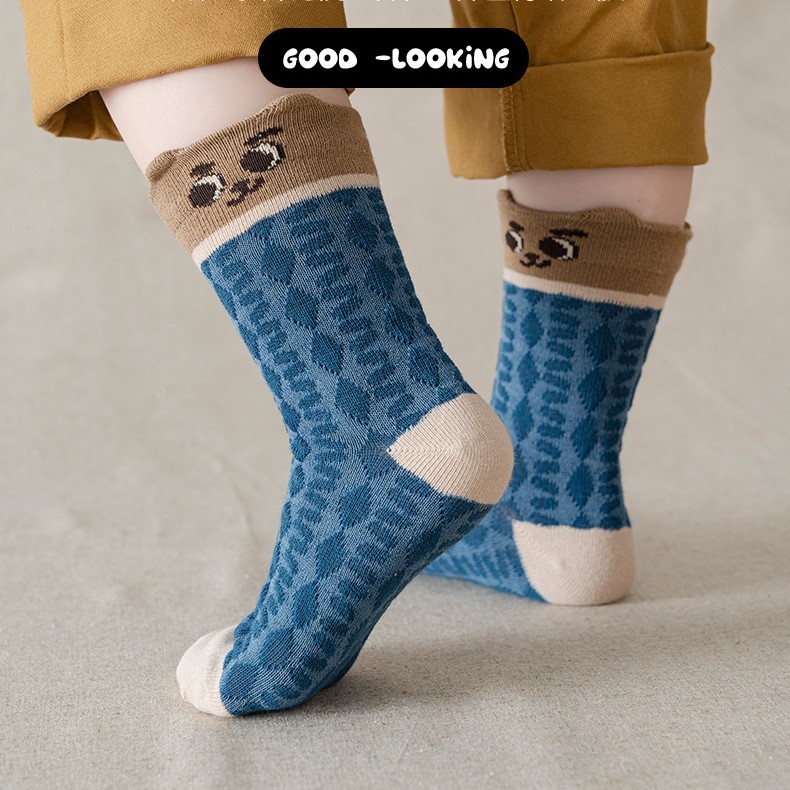 Tất Cho Bé, Set 5 Đôi Tất Chân Cho Bé Trai, Cotton Co Giãn 4 Chiều, Phong Cách Hàn Quốc Kakalulu
