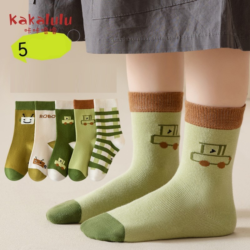 Tất Cho Bé, Set 5 Đôi Tất Chân Cho Bé Trai, Cotton Co Giãn 4 Chiều, Phong Cách Hàn Quốc Kakalulu