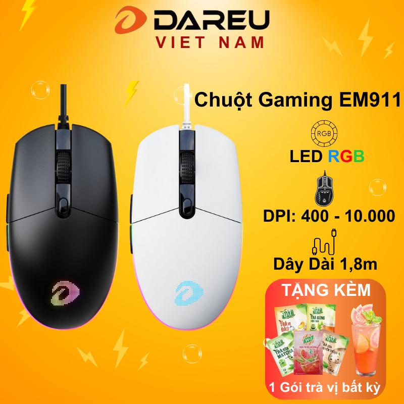 Chuột Gaming DAREU EM911 RGB ( DareU BRAVO sensor: 10.000 DPI, Lightweight: 72g)