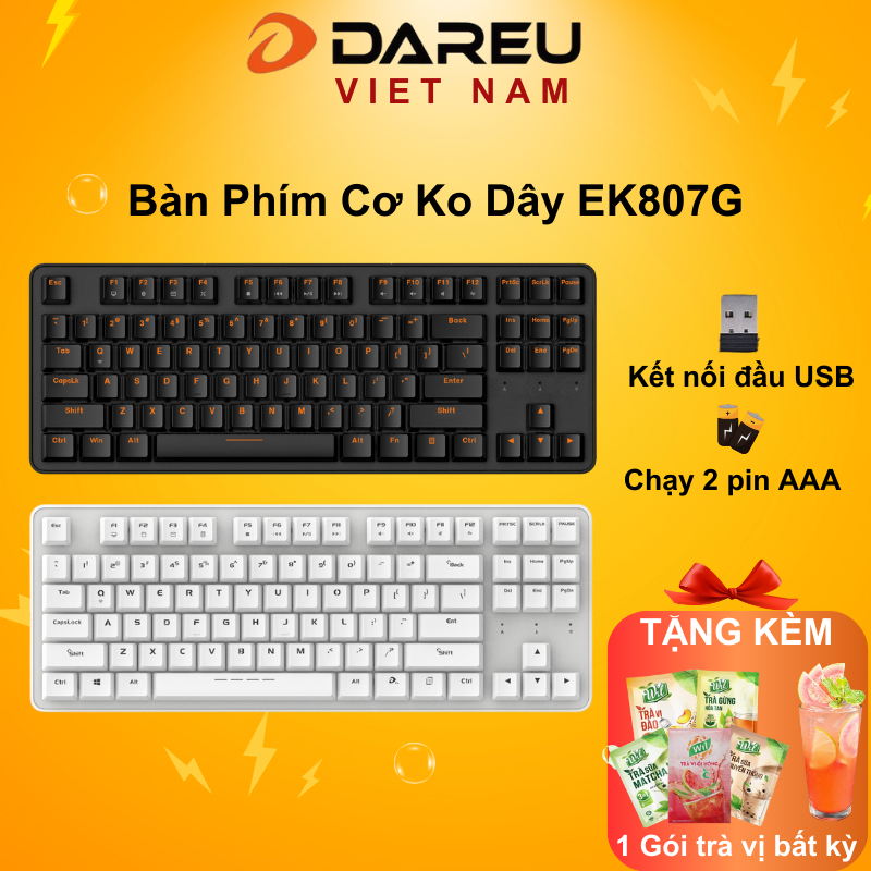 Bàn phím cơ không dây Dareu EK807G Black / White (Blue/ Brown/ Red D switch)