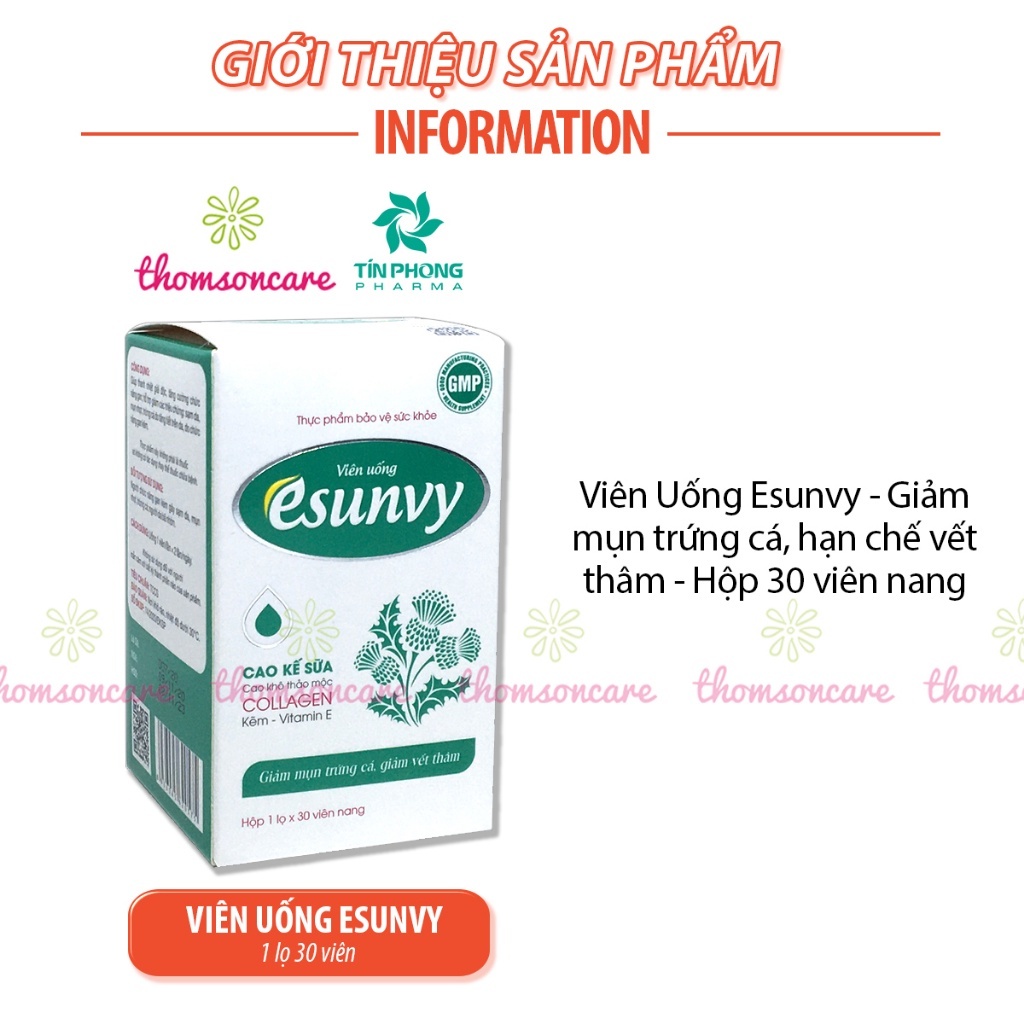 Combo giảm mụn trứng cá, nóng trong - viên Esunvy 30v, Vitamin C mediusa có kẽm 60v, DHC Kẽm 30v đẹp da - Thomsoncare