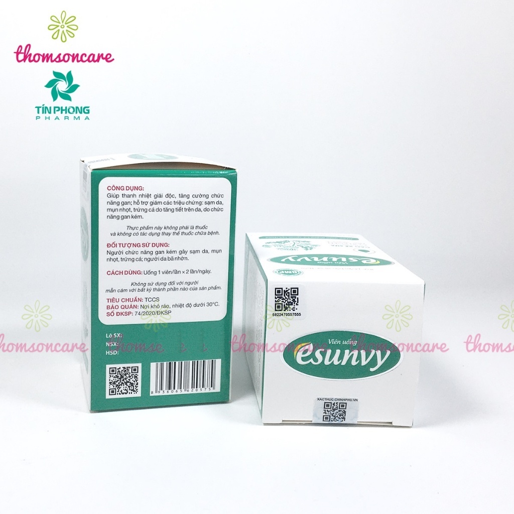 Combo giảm mụn trứng cá, nóng trong - viên Esunvy 30v, Vitamin C mediusa có kẽm 60v, DHC Kẽm 30v đẹp da - Thomsoncare