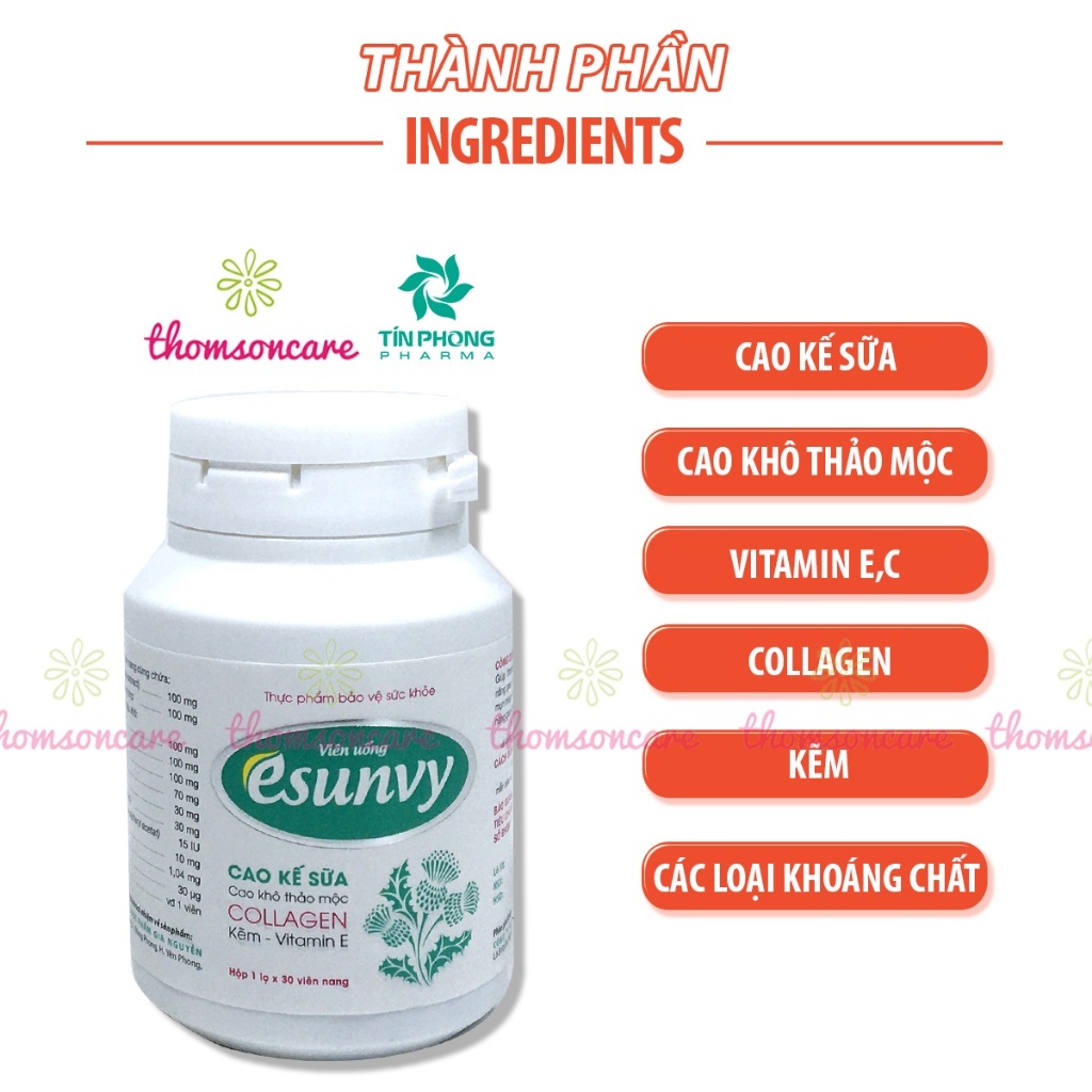 Combo giảm mụn trứng cá, nóng trong - viên Esunvy 30v, Vitamin C mediusa có kẽm 60v, DHC Kẽm 30v đẹp da - Thomsoncare