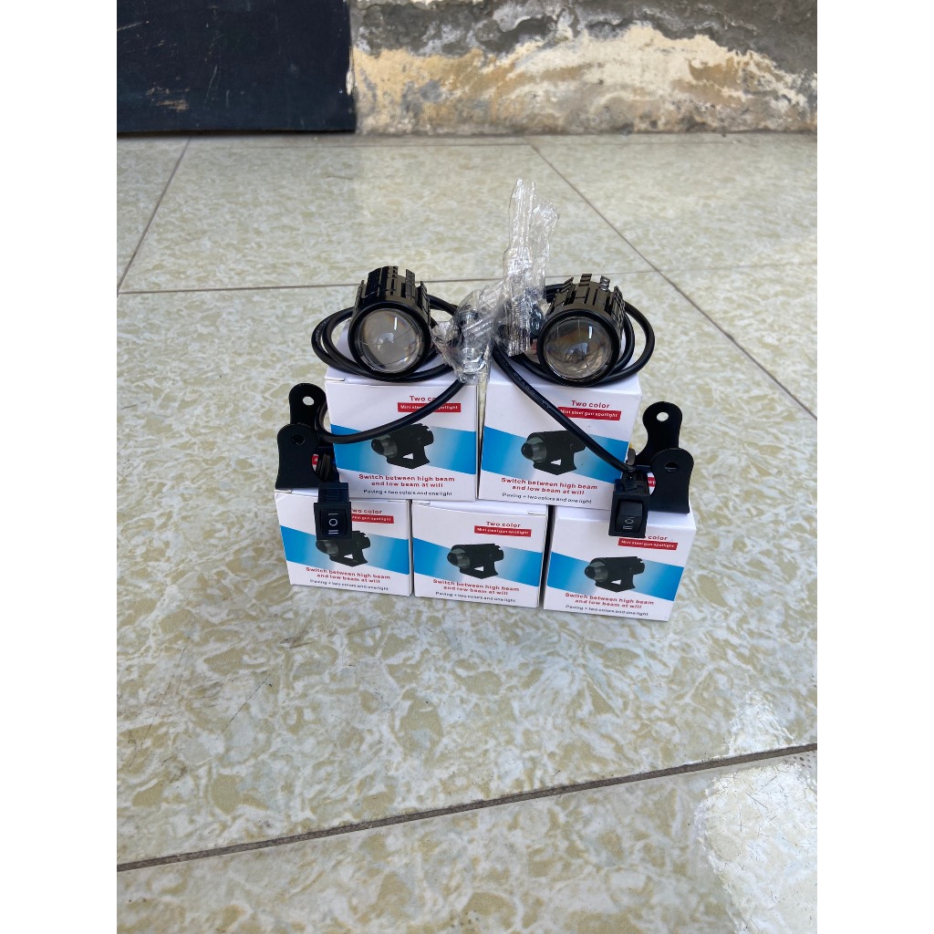 Đèn Trợ Sáng xe máy xe điện  đèn trợ sáng bi cầu mini led chính hãng 3 dây 2 màu pha cos trắng - vàng