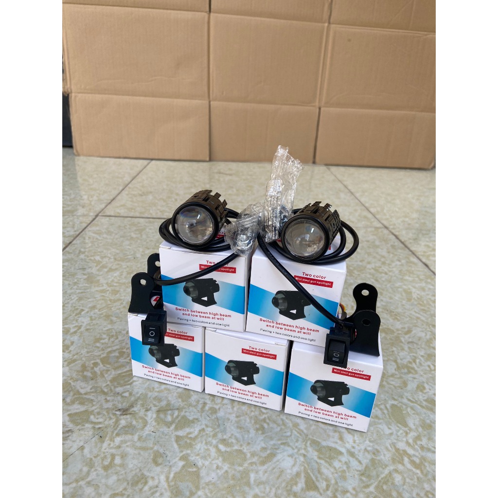 Đèn Trợ Sáng xe máy xe điện  đèn trợ sáng bi cầu mini led chính hãng 3 dây 2 màu pha cos trắng - vàng