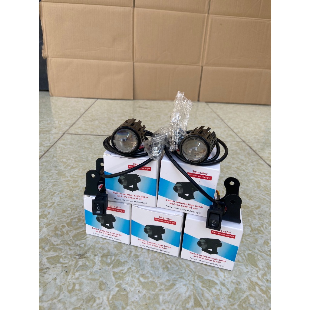 Đèn Trợ Sáng xe máy xe điện  đèn trợ sáng bi cầu mini led chính hãng 3 dây 2 màu pha cos trắng - vàng