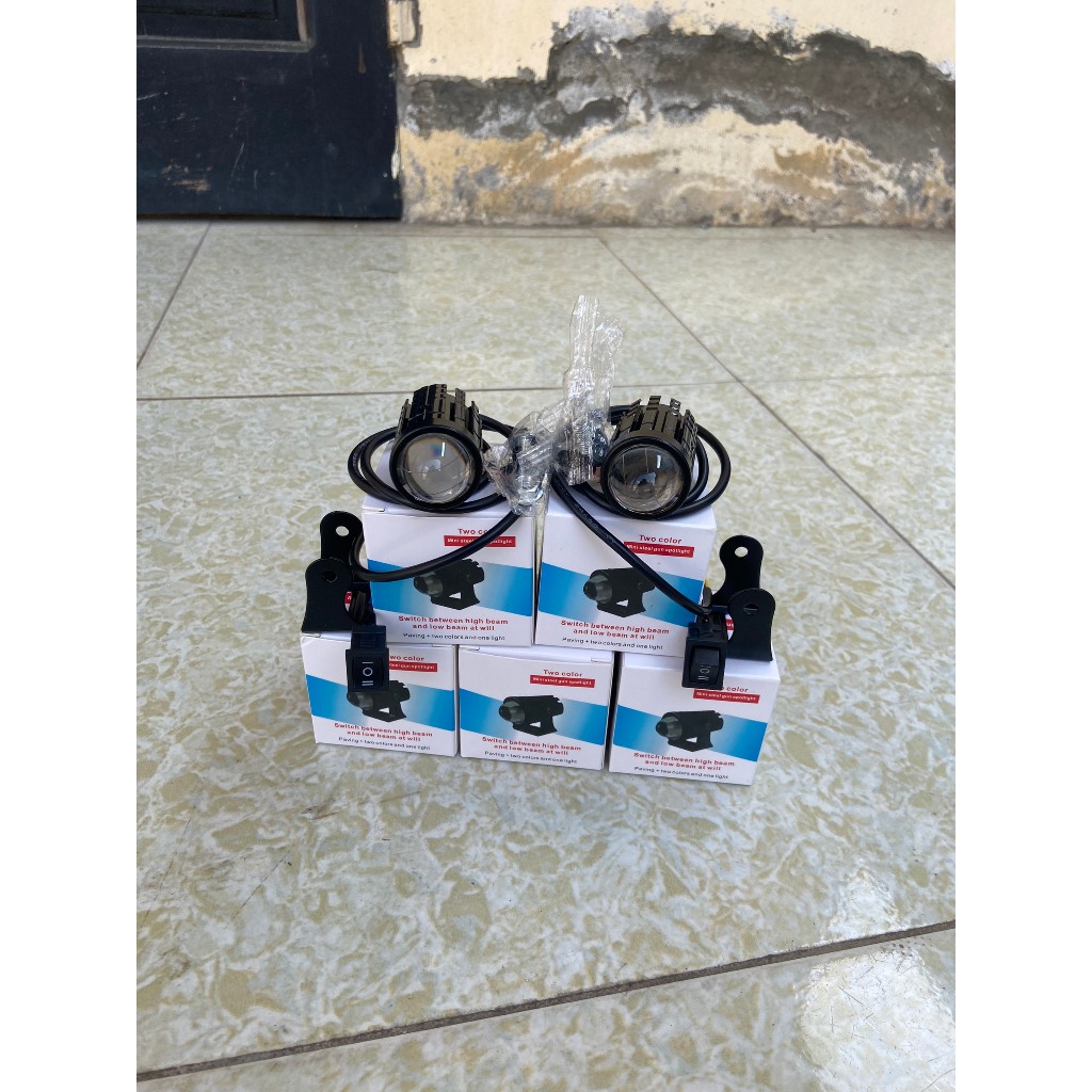 Đèn Trợ Sáng xe máy xe điện  đèn trợ sáng bi cầu mini led chính hãng 3 dây 2 màu pha cos trắng - vàng