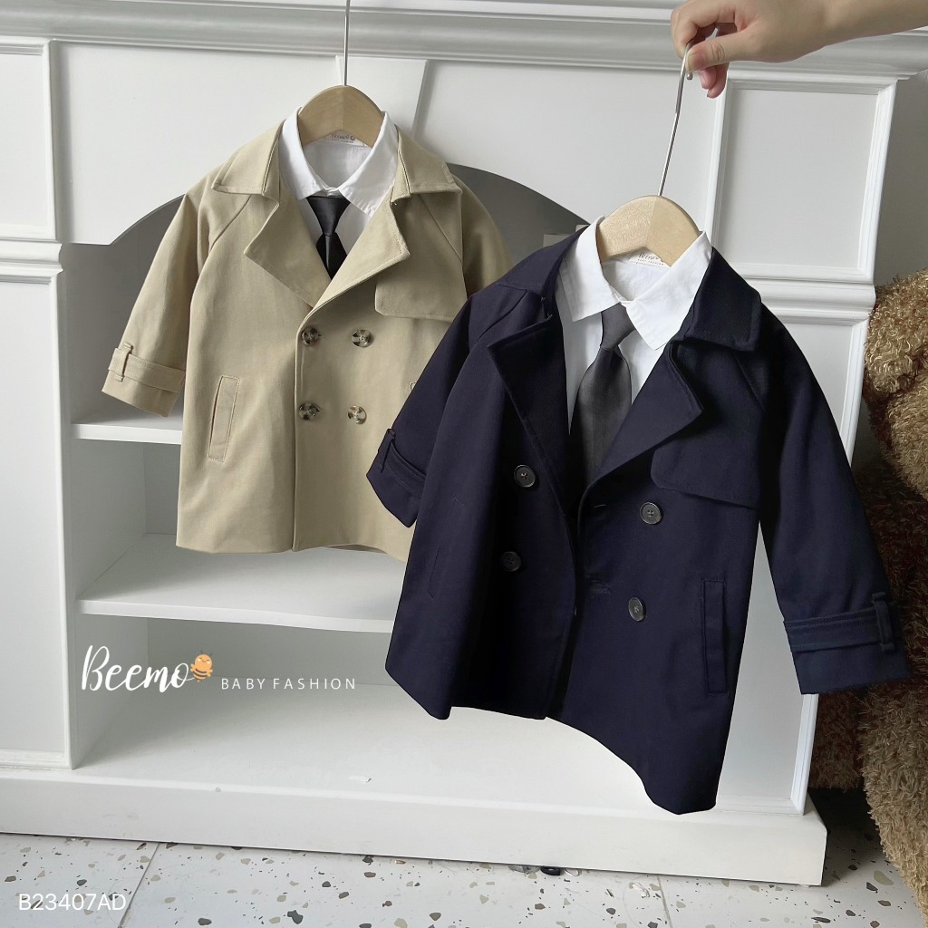 Áo khoác mangto kaki dáng dài cho bé trai, áo vest dáng dài phong cách Hàn Quốc cho bé