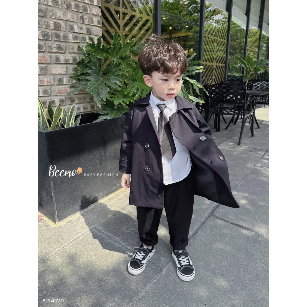Áo khoác mangto kaki dáng dài cho bé trai, áo vest dáng dài phong cách Hàn Quốc cho bé