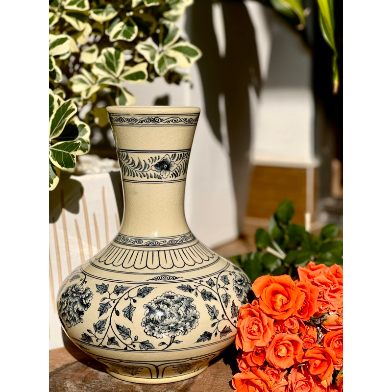 BÌNH GỐM CHU ĐẬU - CÚC QUÂN TỬ 25cm