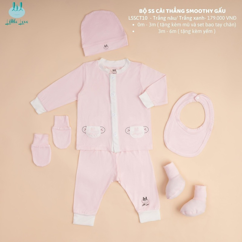 [Little Love] Bộ quần cho bé sơ sinh dài tay 3-7kg thu đông chính hãng Little Love 2023