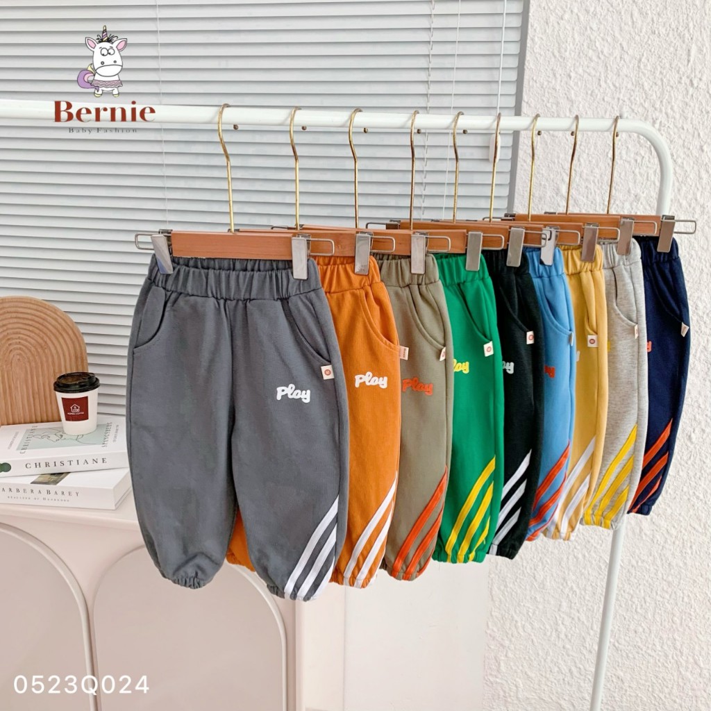 Quần thu đông da cá thể thao bé trai, quần dài cotton da cá trơn màu bé trai