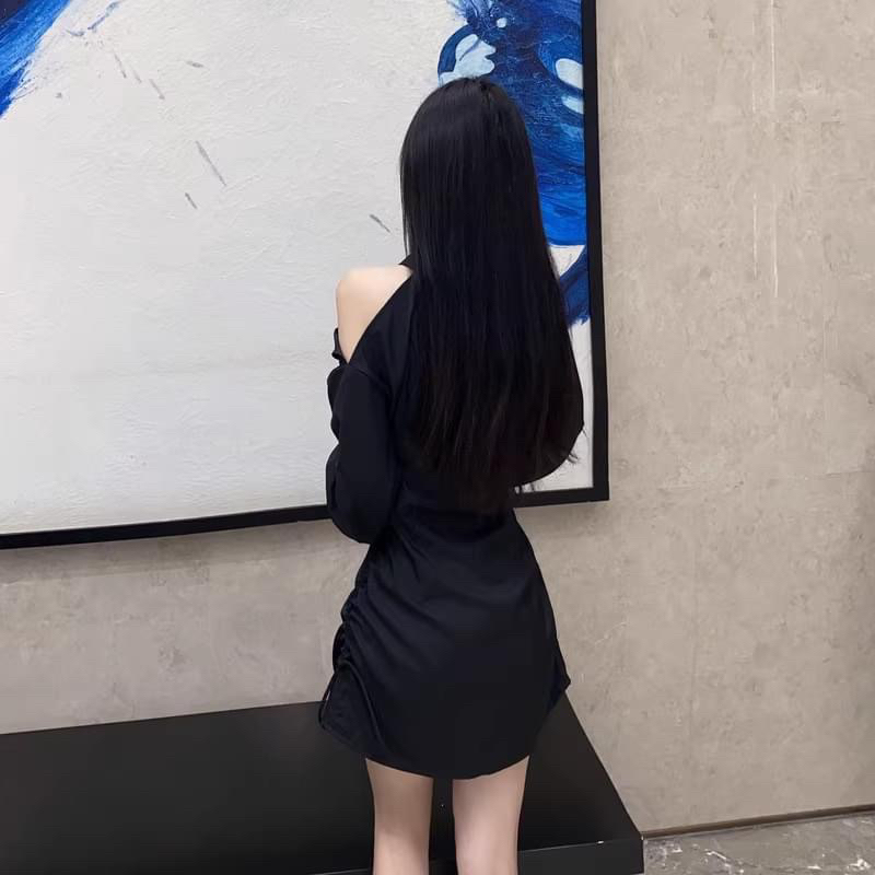 Váy sơ mi thiết kế trễ vai , tiểu thư , sanh chảnh