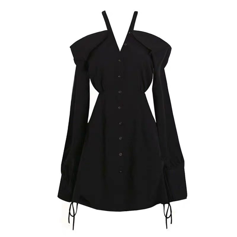 Váy sơ mi thiết kế trễ vai , tiểu thư , sanh chảnh