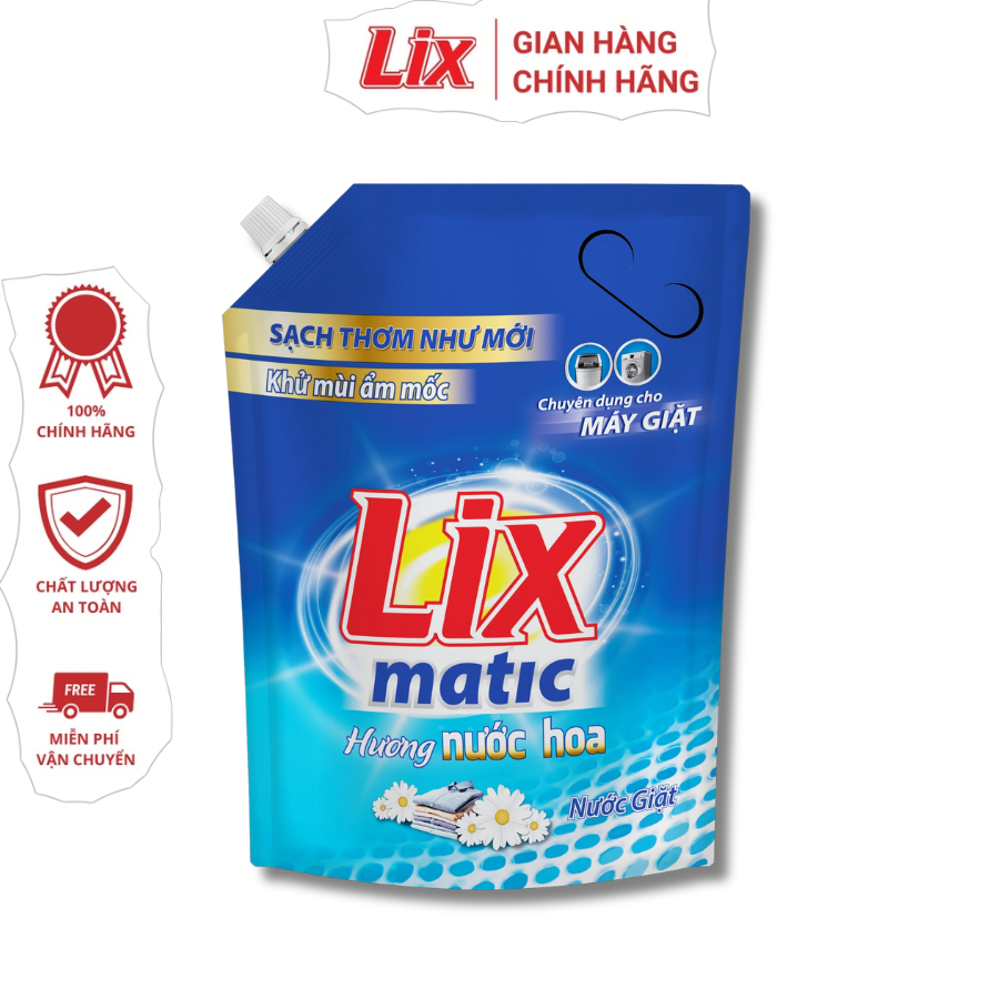 Nước giặt Lix Matic hương nước hoa túi 2,6kg giặt tẩy vết bẩn cứng đầu, máy giặt cửa trước NGM27 - Lixco Việt Nam
