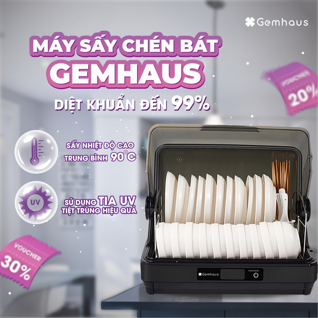 Máy sấy và tiệt trùng chén bát Gemhaus dung tích 42-52L, Máy tiệt trùng bình sữa cho bé