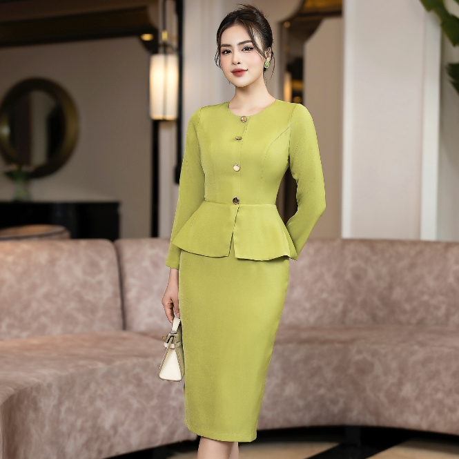 Đầm Body tay dài Peplum - Xanh D10004