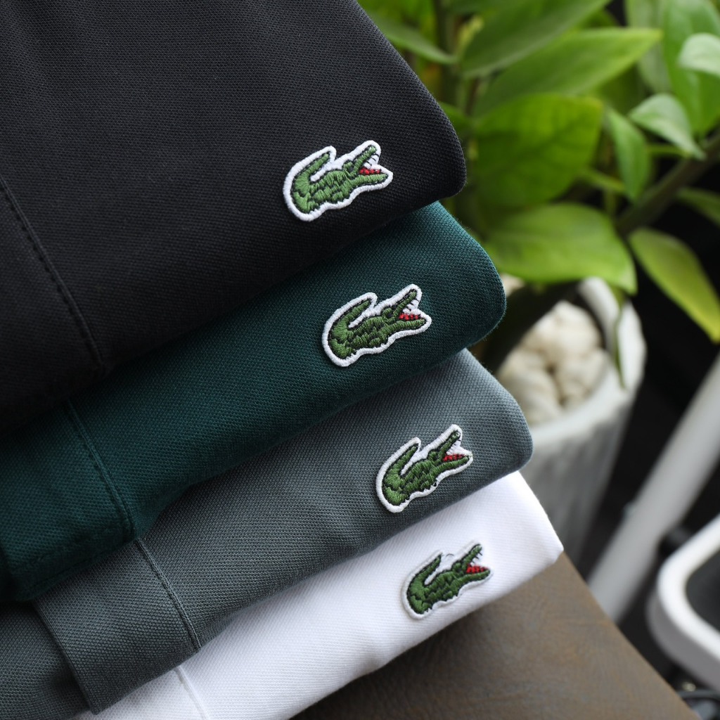 Áo thun Polo lacos.te vải cá sấu cotton co dãn và thấm hút tốt viền 2 màu từ cổ xuống tay áo