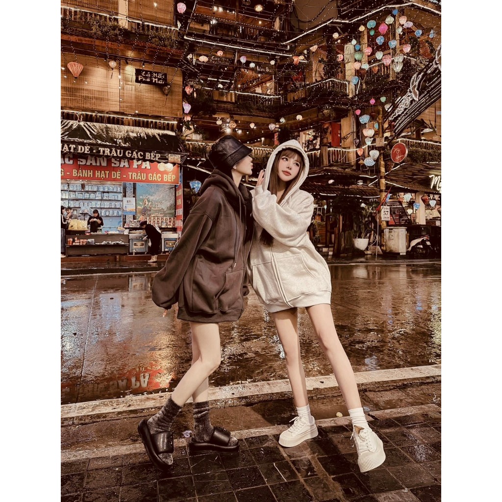 Áo khoác nỉ có mũ cá tính form rộng, áo khoác nữ thu đông hai màu Moonyhanoi TV 312