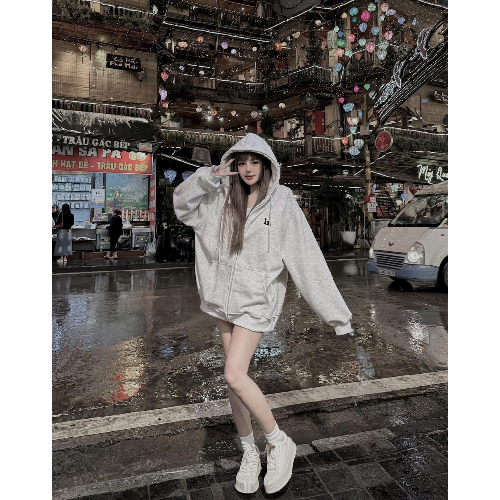 Áo khoác nỉ có mũ cá tính form rộng, áo khoác nữ thu đông hai màu Moonyhanoi TV 312