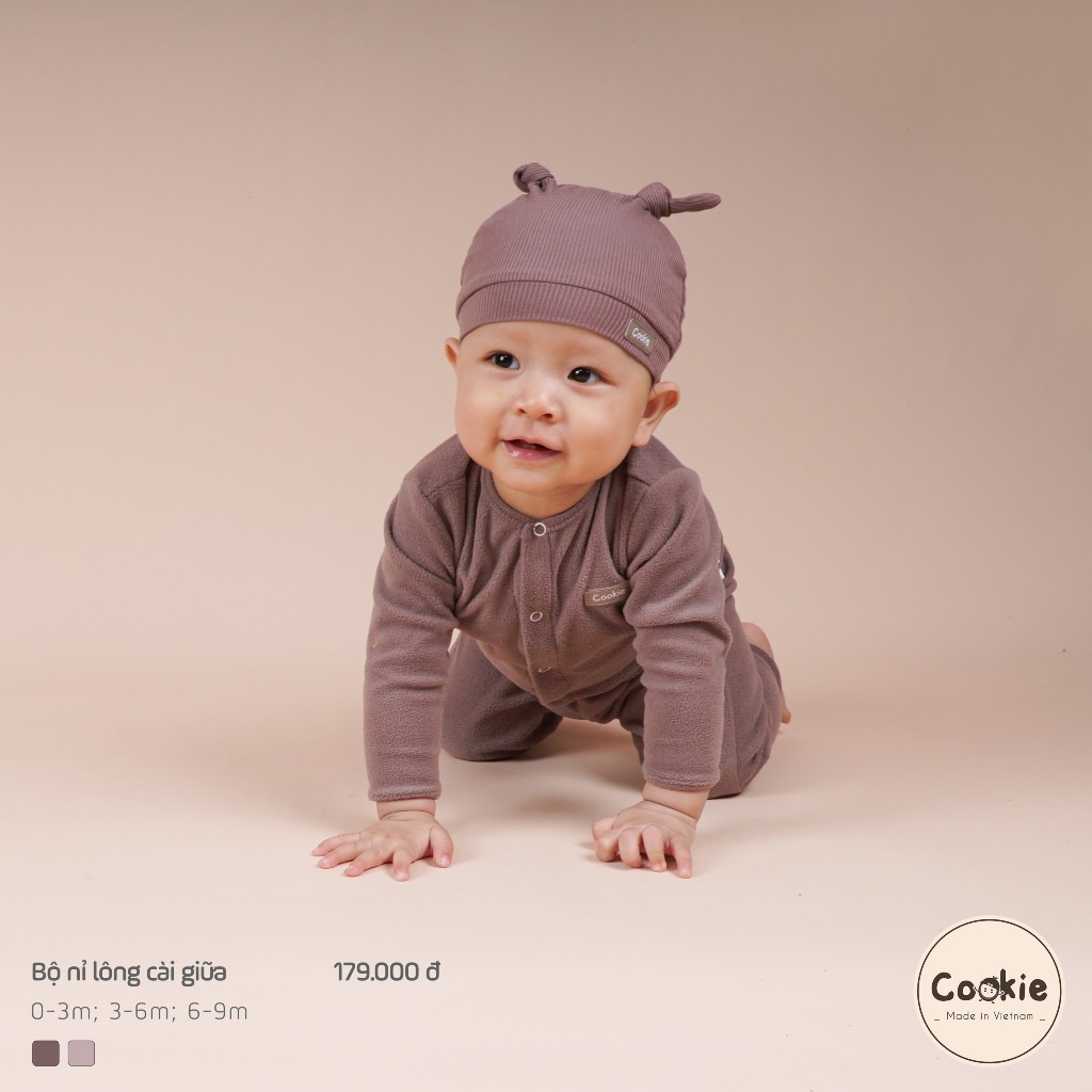 Bộ sơ sinh nỉ lông cài giữa COOKIE size 0-3m & 3-6m & 6-9m