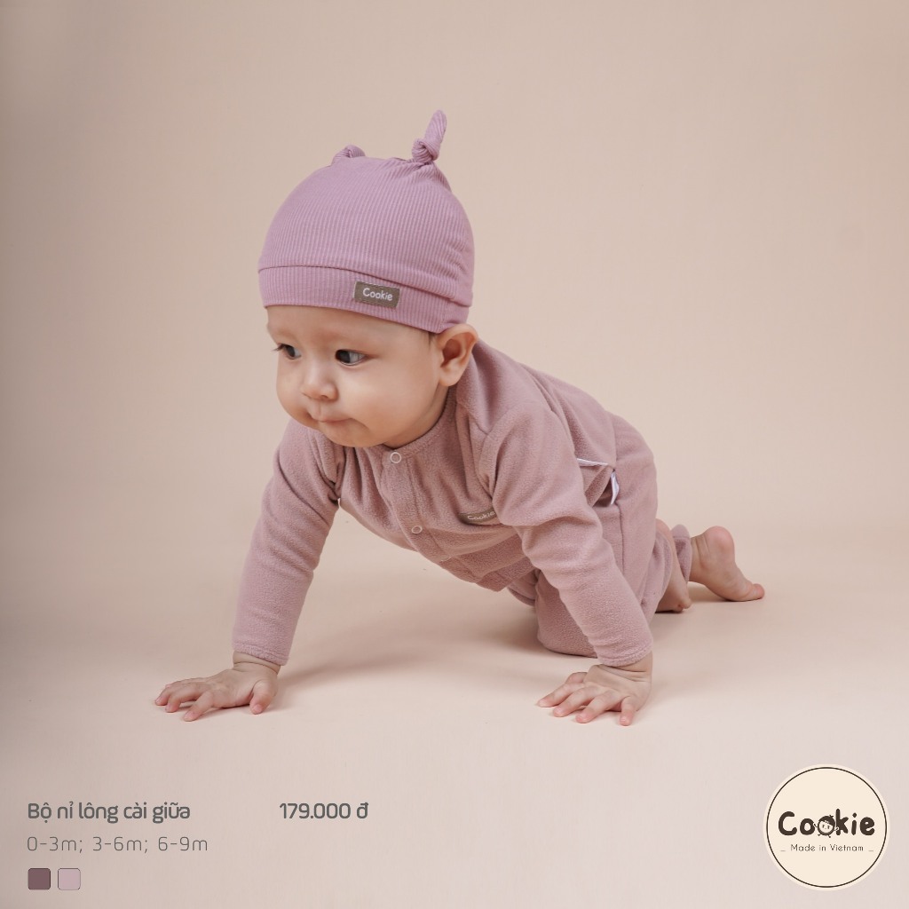 Bộ sơ sinh nỉ lông cài giữa COOKIE size 0-3m & 3-6m & 6-9m