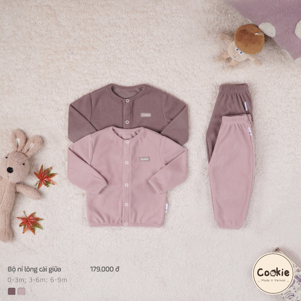 Bộ sơ sinh nỉ lông cài giữa COOKIE size 0-3m & 3-6m & 6-9m