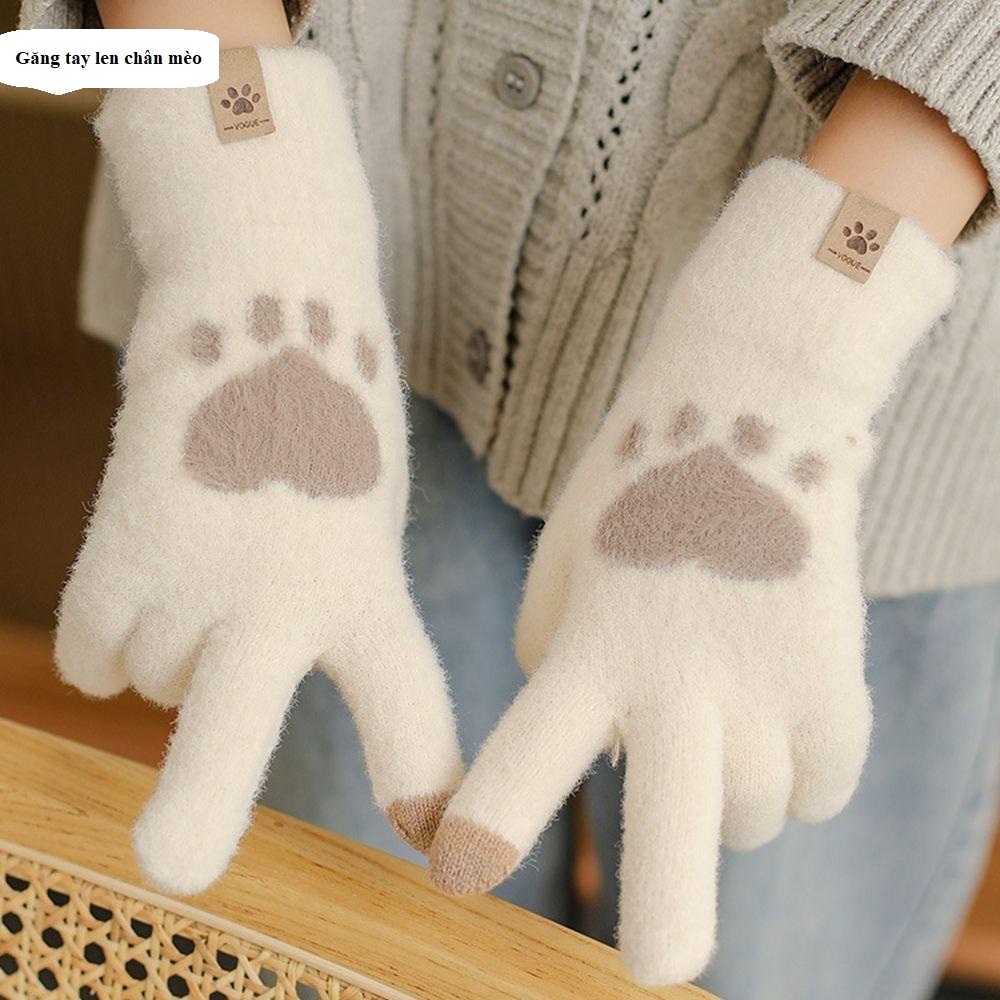 Găng tay mùa đông, găng tay len cute, găng tay nữ lớn mùa đông, găng tay len dùng điện thoại cảm ứng
