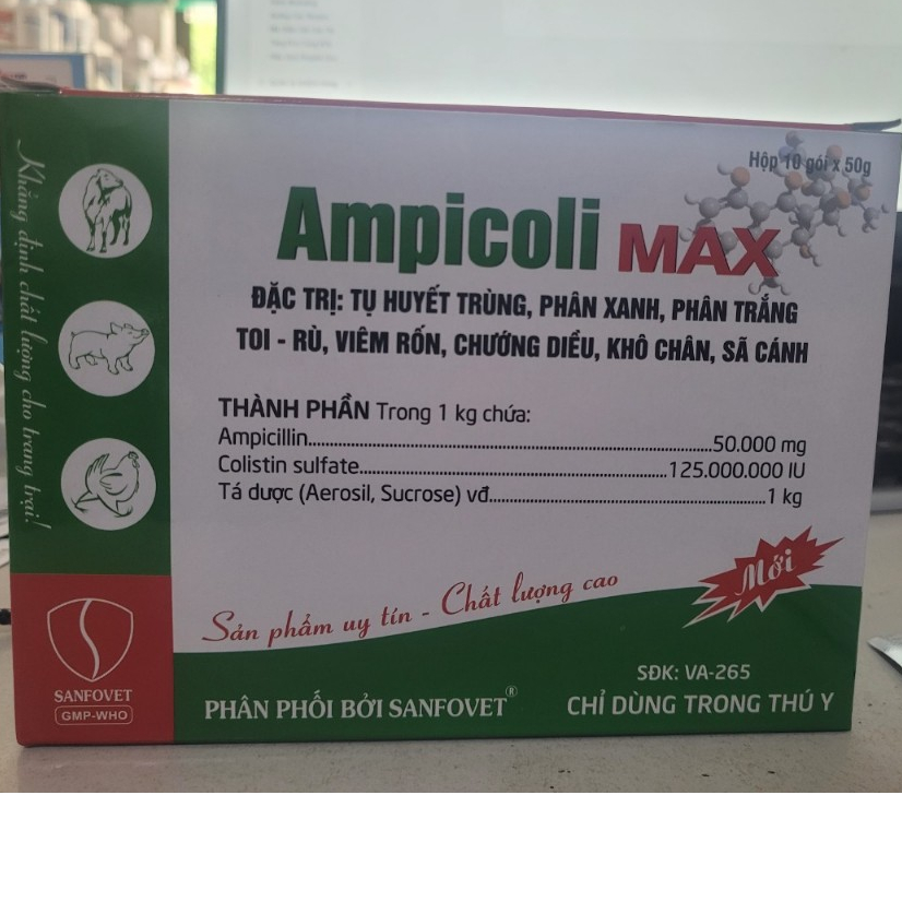 Ampicoli max 50&100g, dùng trong thú y