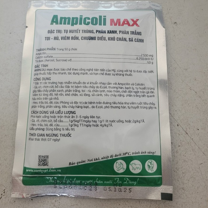 Ampicoli max 50&100g, dùng trong thú y
