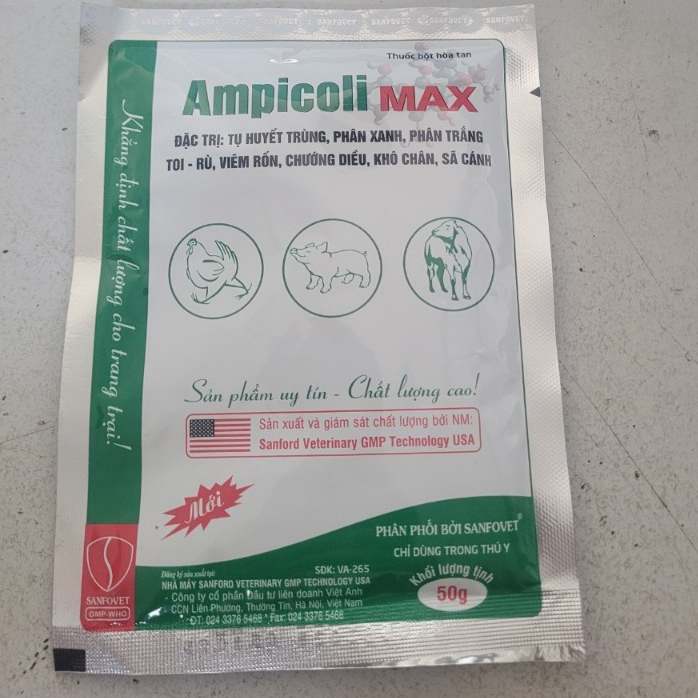 Ampicoli max 50&100g, dùng trong thú y