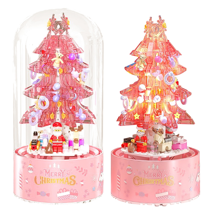 HỘP ÂM NHẠC GIÁNG SINH HÌNH CÂY THÔNG PHA LÊ HỒNG CÓ ĐÈN VÀ XOAY TRÒN LÊN DÂY CÓT - ĐỒ CHƠI LẮP RÁP LEGO