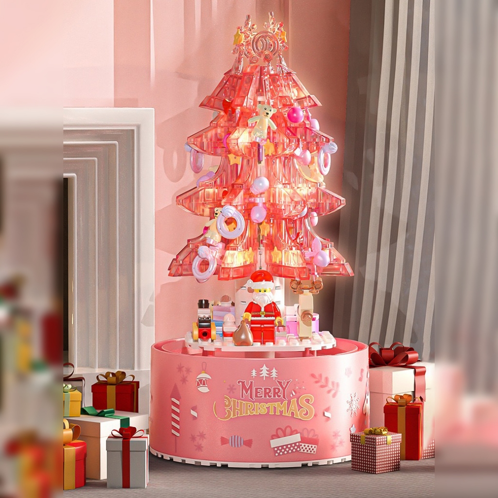 HỘP ÂM NHẠC GIÁNG SINH HÌNH CÂY THÔNG PHA LÊ HỒNG CÓ ĐÈN VÀ XOAY TRÒN LÊN DÂY CÓT - ĐỒ CHƠI LẮP RÁP LEGO