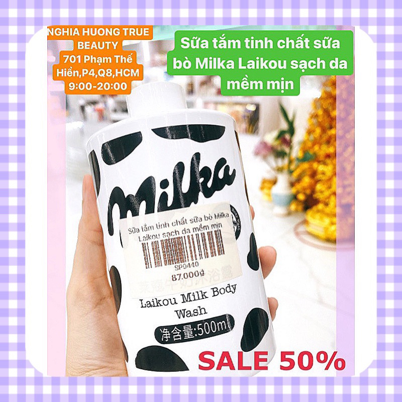 Sữa tắm tinh chất sữa bò Milka Laikou 500ml Tặng Kèm Vòi