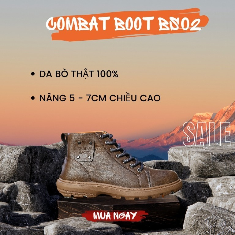 Giày da bò 𝐂𝐨𝐦𝐛𝐚𝐭 𝐁𝐨𝐨𝐭𝐬 𝗕𝗦𝟬𝟮 tăng chiều cao 7cm