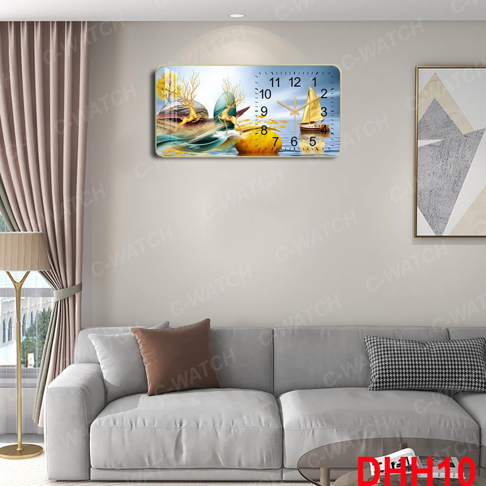 Đồng hồ treo tường huơu tài lộc tráng gương kim trôi giá xưởng , tặng kèm phụ kiện treo