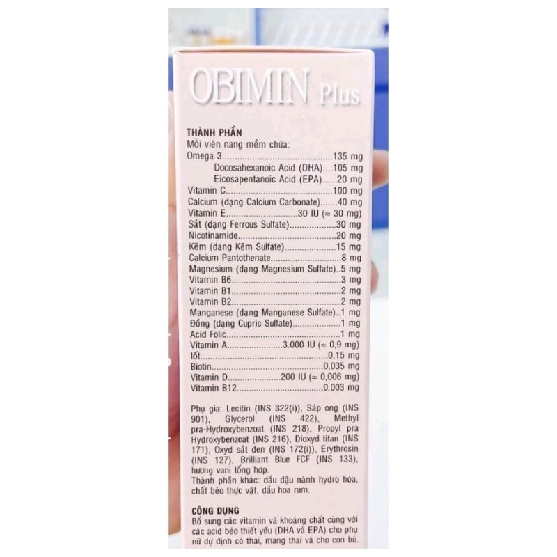 Obimin plus bổ sung DHA. EPA và Vitamin cho phụ nữ dự định có thai. có thai. cho con bú. Hộp 30 viên