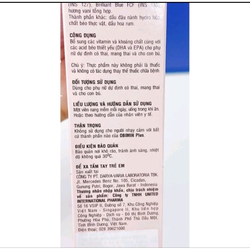 Obimin plus bổ sung DHA. EPA và Vitamin cho phụ nữ dự định có thai. có thai. cho con bú. Hộp 30 viên