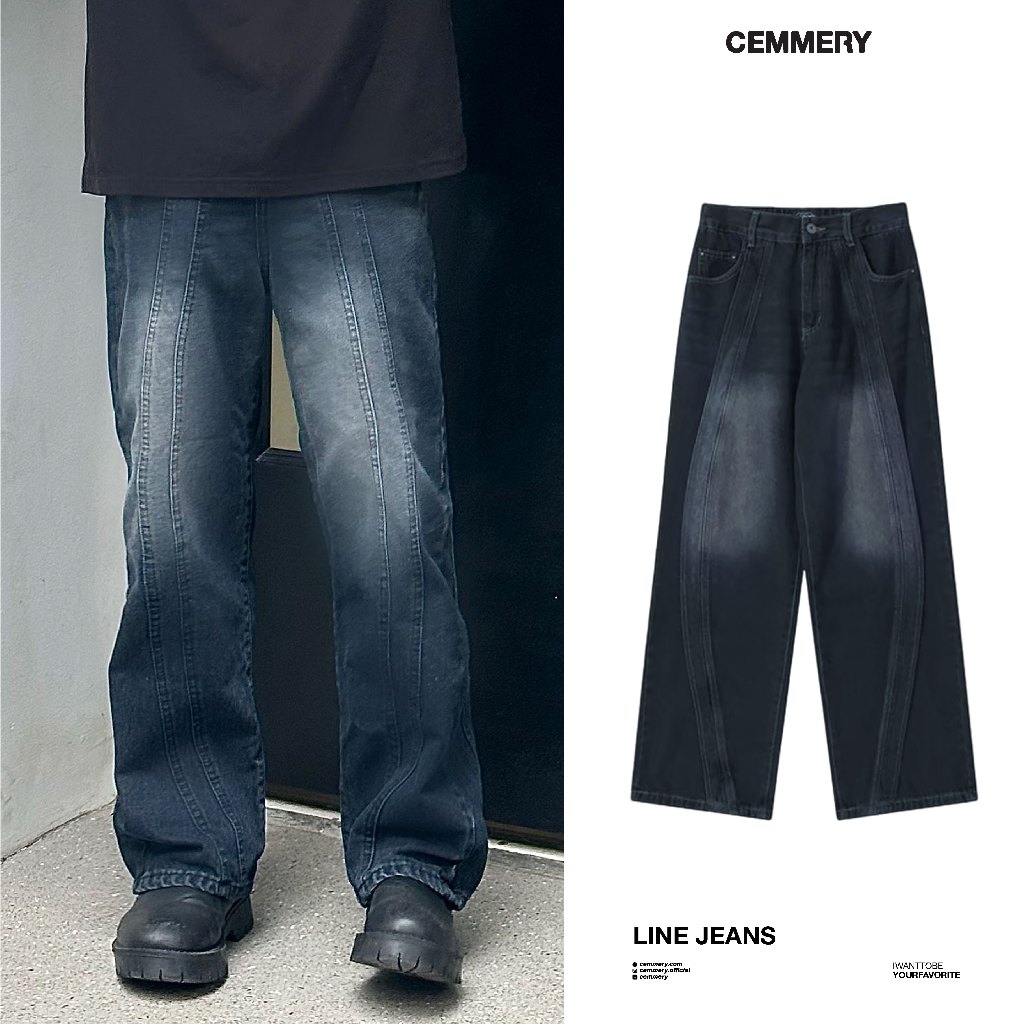 Quần Jeans Form Rộng Local Brand Chính Hãng CEMMERY Line Dark Blue