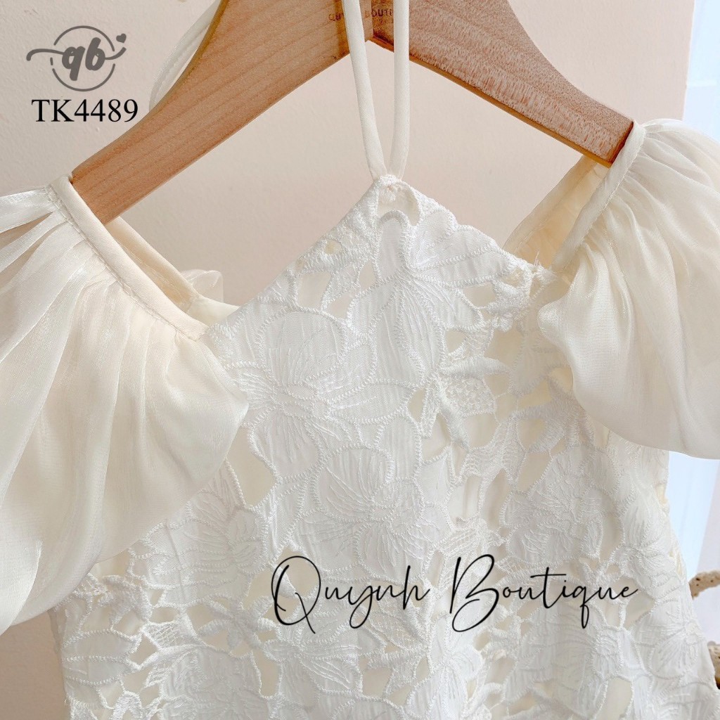 Áo Dài Bé Gái Áo Dài Be Cổ Yếm Ren Quỳnh Boutique