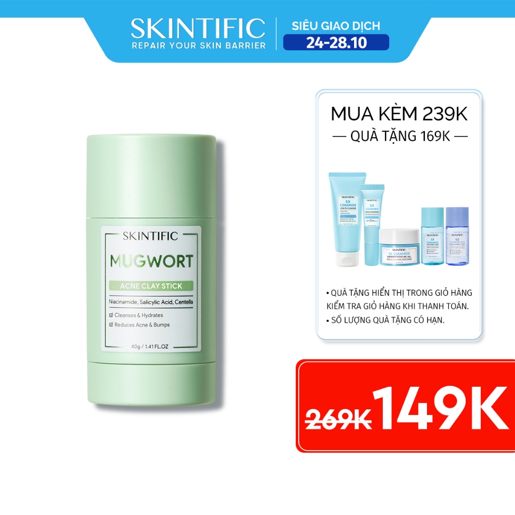 Thanh lăn mặt nạ đất sét ngải cứu cải thiện vấn đề mụn SKINTIFIC 40g