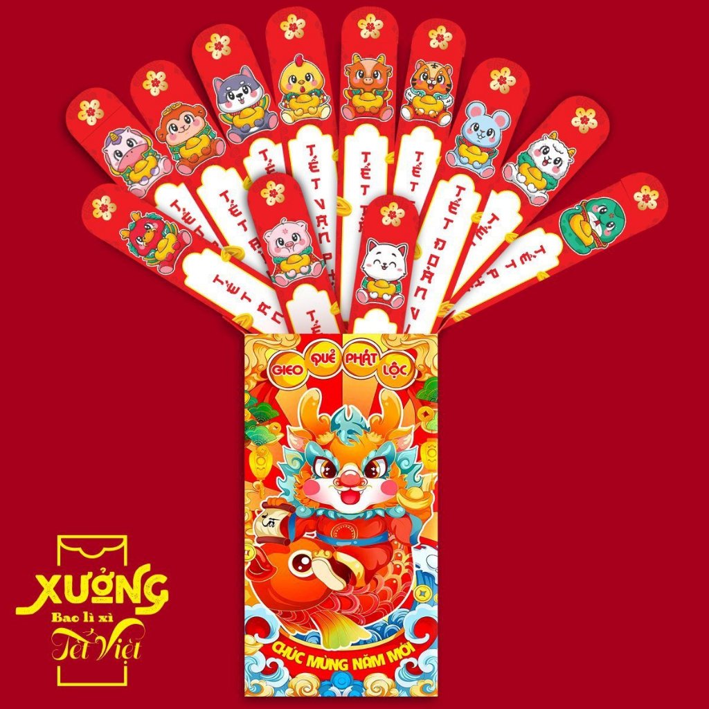 Lì Xì Gieo Quẻ 12 Con Giáp Phản Quang Năm Giáp Thìn 2024 Lì Xì Rút Quẻ May Mắn - BỐ KHỦNG LONG