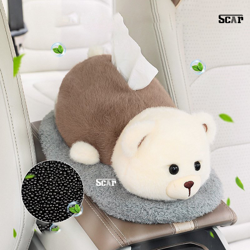 Hộp đựng khăn giấy hình thú dễ thương 2 trong 1 kết hợp túi than tre hút mùi lọc không khí và trang trí trên xe ô tô