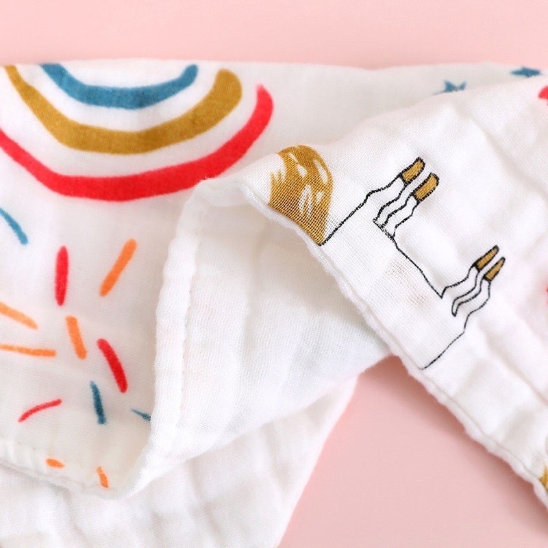 Set 5 khăn yếm tam giác organic cotton 6 lớp 2 cúc bấm hàng Kiluta xịn đẹp Medokids