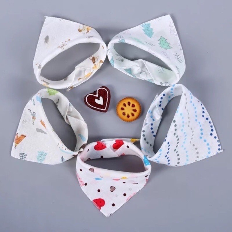 Set 5 khăn yếm tam giác organic cotton 6 lớp 2 cúc bấm hàng Kiluta xịn đẹp Medokids
