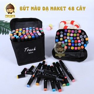 Bộ bút dạ hai đầu 48 cây Marker Touch Cool tặng kèm túi vải tiện lợi.
